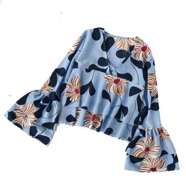 Γυναικεία μπλούζα με βολάν και floral μοτίβα σε διάφορα χρώματα