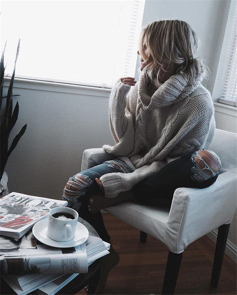 HIT Μοντέρνο γυναικείο πουλόβερ  με υψηλό περιλαίμιο ευρύ μοτίβο