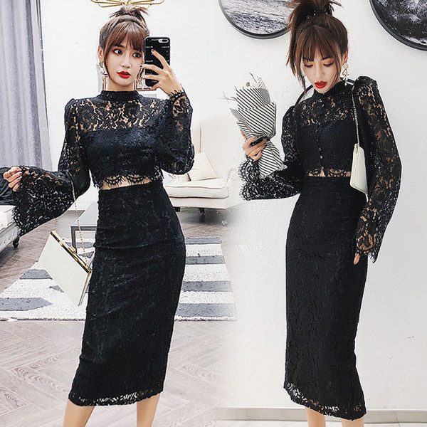 Stílusos női szett fekete csipkével