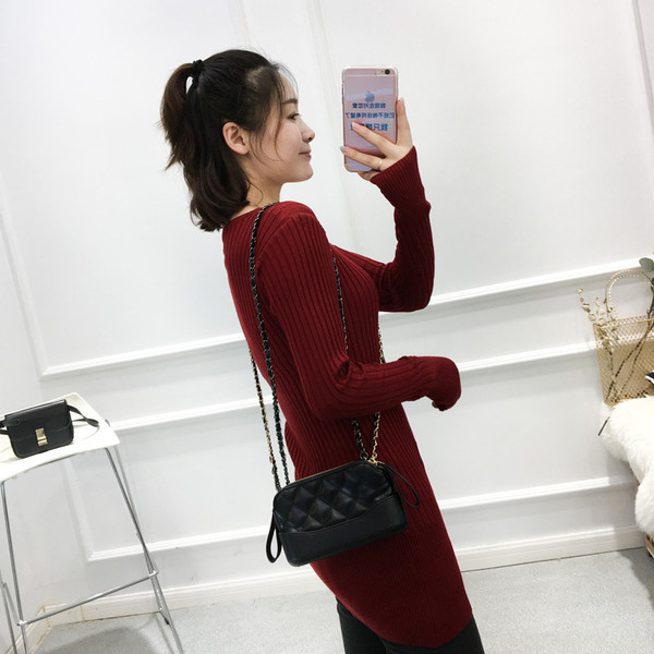 Alkalmi női hosszú pulóver O-nyakú piros színben