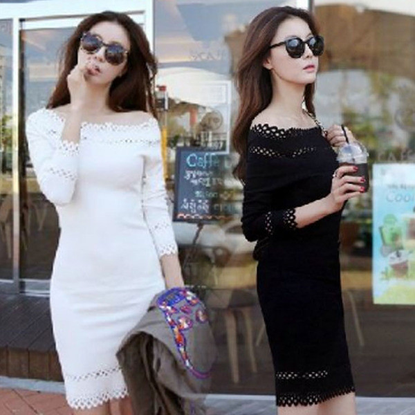 Stílusos női ruha fehér és fekete színben