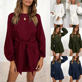 Καθημερινό γυναικείο φόρεμα με φαρδιά μανίκια και κορδόνια σε διάφορα χρώματα