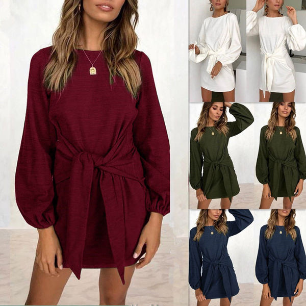 Καθημερινό γυναικείο φόρεμα με φαρδιά μανίκια και κορδόνια σε διάφορα χρώματα