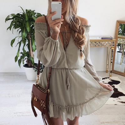 Stílusos női ruha ejtett ujjakkal, négy színben