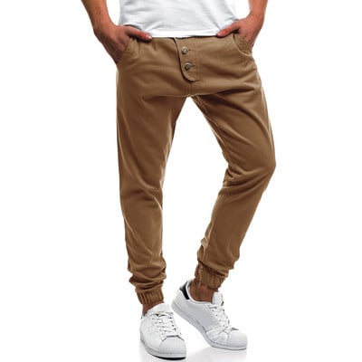 Модерен мъжки панталон Slim модел с копчета в четири цвята