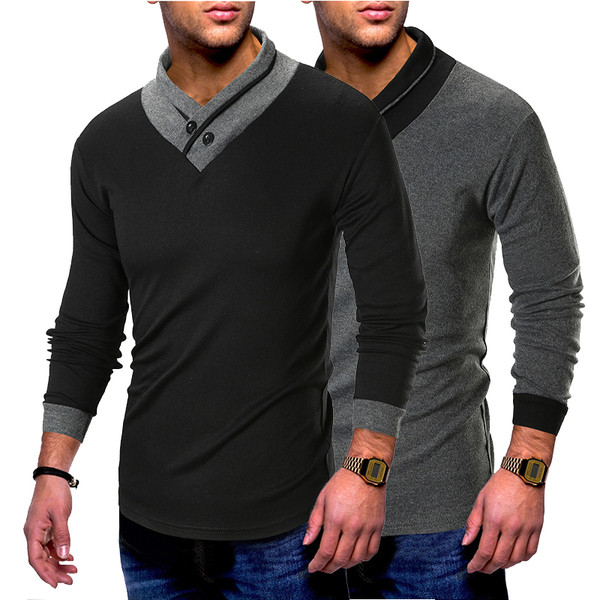 Karcsú férfi pulóver V-nyakkal, fekete és szürke színben