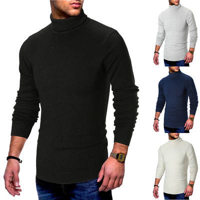 Стилен мъжки пуловер Slim модел с висока яка в няколко цвята