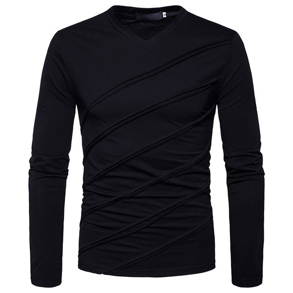 Γυναικεία μπλούζα από βαμβάκι με ντεκολτέ σε σχήμα V και μακριά μανίκια σε διάφορα χρώματα