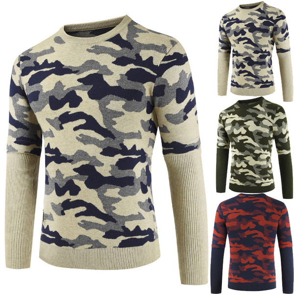 Μοντέρνο  ανδρικό πουλόβερ με καμουφλάζ στοιχεία  σε διάφορα χρώματα