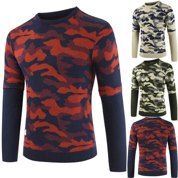 Μοντέρνο  ανδρικό πουλόβερ με καμουφλάζ στοιχεία  σε διάφορα χρώματα