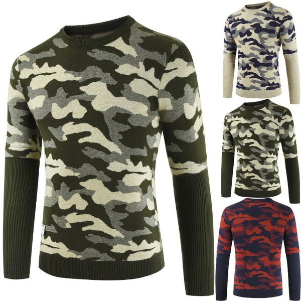 Μοντέρνο  ανδρικό πουλόβερ με καμουφλάζ στοιχεία  σε διάφορα χρώματα