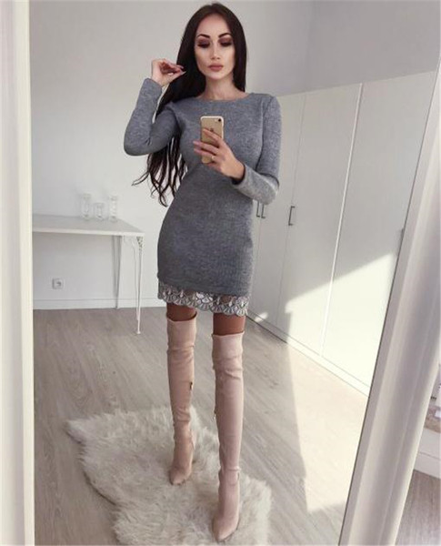 Modern női ruha, hosszú ujjú, csipke több színben