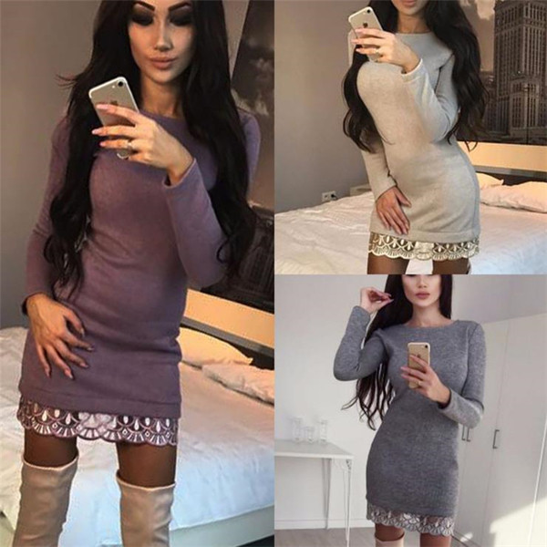 Modern női ruha, hosszú ujjú, csipke több színben