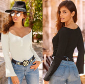 Κομψή γυναικεία μπλούζα με βαθύ λαιμόκοψη σε δύο χρώματα