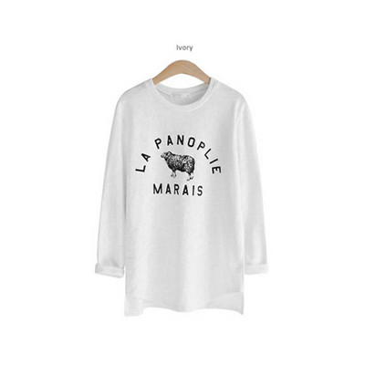 Hosszú női blúz O-nyakkal és felirattal több modellben