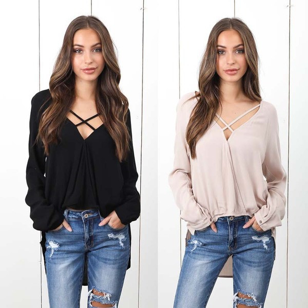 Ασύμμετρη γυναικεία μπλούζα με σχήματος V λαιμόκοψη  σε τρία χρώματα