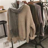 Γυναικείο ζεστό πουλόβερ σε τρισδιάστατο ευρύ μοτίβο