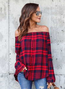 Γυναικεία μπλούζα με κουμπιά σε μαύρο και κόκκινο χρώμα