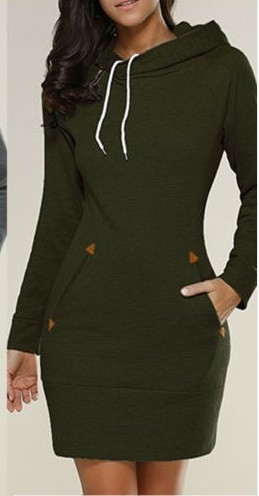 Спортно-ежедневна дамска рокля с качулка и джобове в няколко цвята 