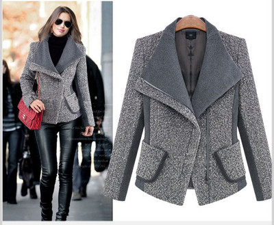 Стилно дамско палто от еко велур  с V-образна яка в черен и сив цвят 