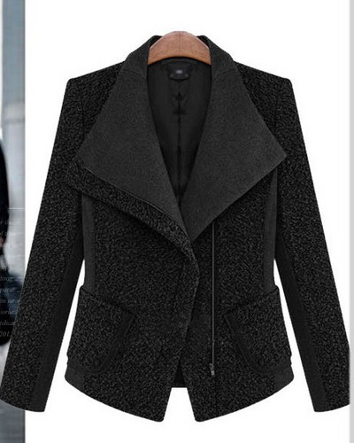 Κομψό γυναικείο παλτό V σε μαύρο και γκρι χρώμα