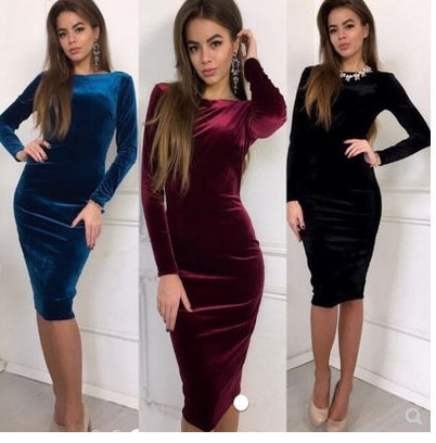 Stílusos női bársonyruha Karcsú modell három színben