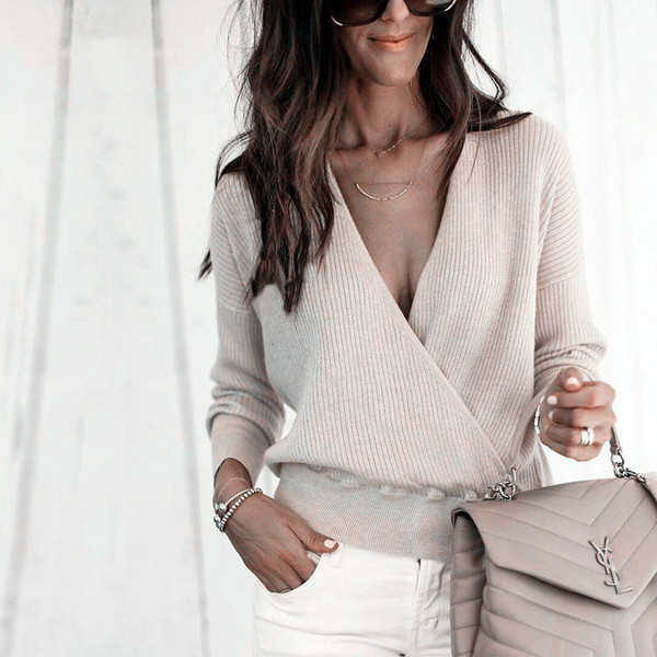 Stílusos női blúz V-nyakkal, több színben