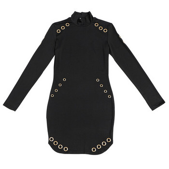 Női rövid ruha hosszú ujjú, fém elemekkel fekete színben