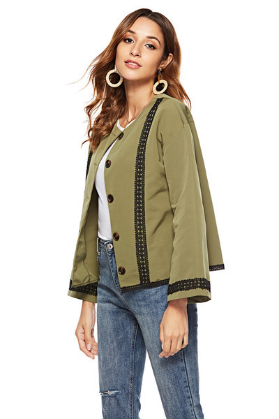 Stílusos női ing O-nyakkal és zöld gombokkal