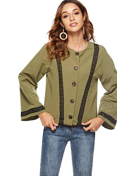 Stílusos női ing O-nyakkal és zöld gombokkal