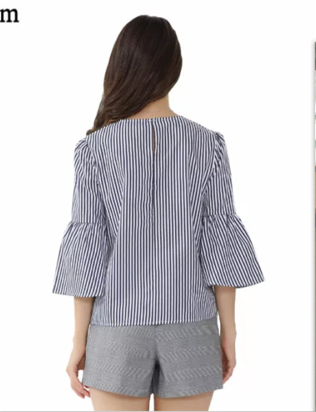 Ριγέ γυναικείο μπλουζάκι με πέρλες  και  3/4  μανίκια  σε τρία χρώματα