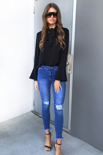 Modern női ing lótusz ujjal és szalaggal, három színben