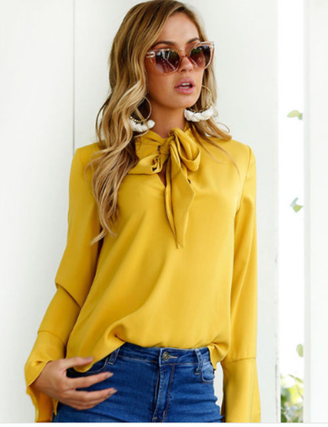 Modern női ing lótusz ujjal és szalaggal, három színben