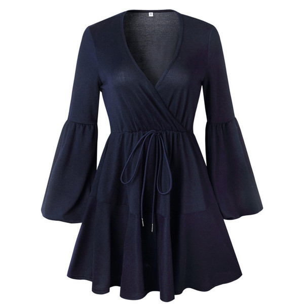 Lezser női ruha hosszú ujjal és V-nyakú három színben