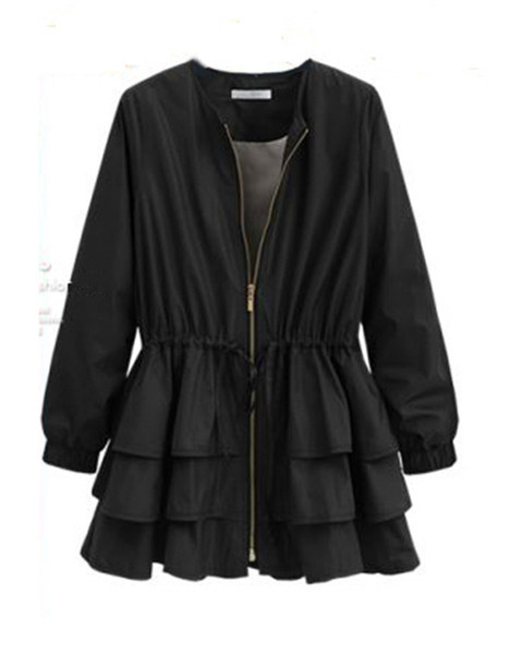 Μοντέρνο γυναικείο μπουφάν με βολάν και κορδόνια στη μέσης σε δύο χρώματα