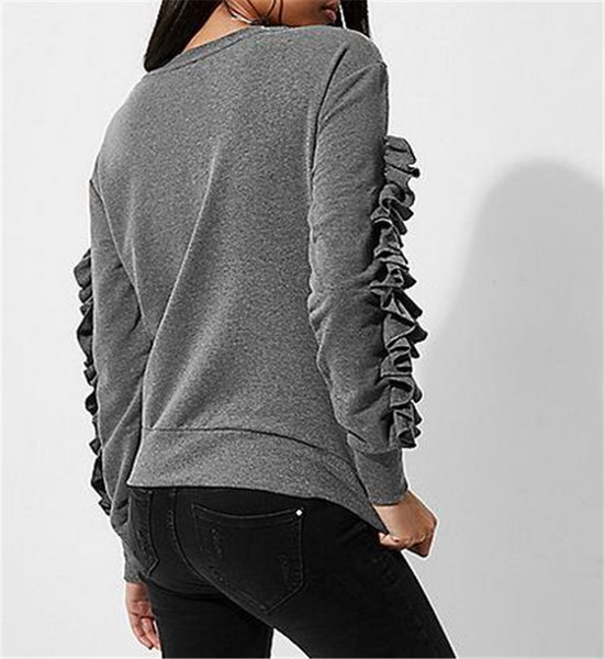 Modern női blúz O-nyakú szürke gyöngyökkel