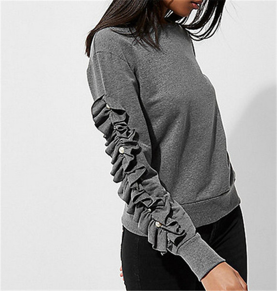 Modern női blúz O-nyakú szürke gyöngyökkel