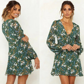 Modern női ruha virágmintás, hosszú ujjú