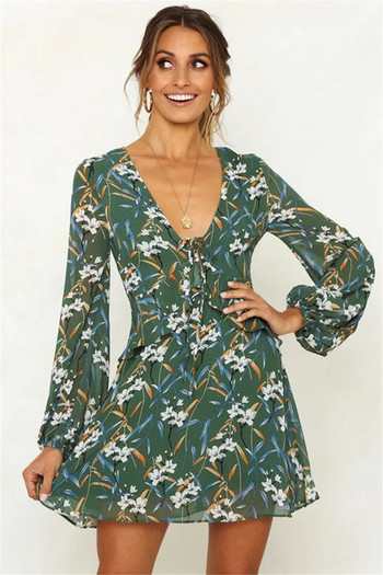 Modern női ruha virágmintás, hosszú ujjú