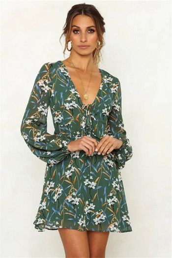 Modern női ruha virágmintás, hosszú ujjú