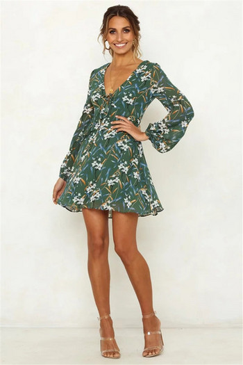 Modern női ruha virágmintás, hosszú ujjú