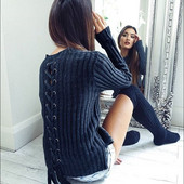 Μοντέρνο γυναικείο πουλόβερ  με σταυρωτές συνδέσεις στην πλάτη  σε διάφορα χρώματα