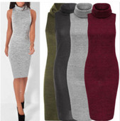Дамска рокля без ръкави с висока яка в няколко цвята - Slim модел