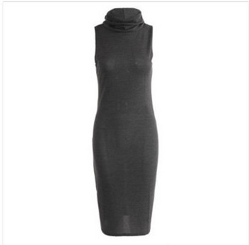 Дамска рокля без ръкави с висока яка в няколко цвята - Slim модел