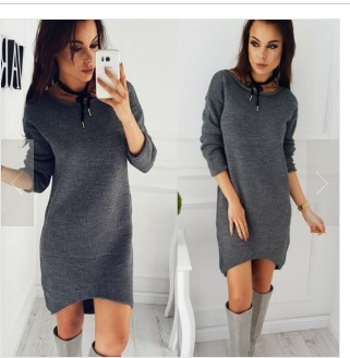 Őszi női ruha aszimmetrikus szürke modell