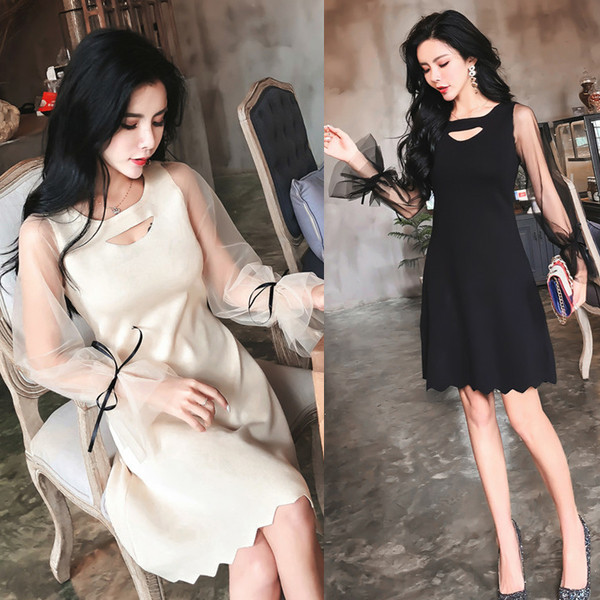 Stílusos női ruha érdekes ujjakkal, két színben