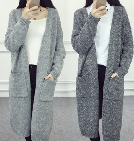 Νέα γυναικεία μακρύ ζακέτα  με τσέπες σε τρία χρώματα