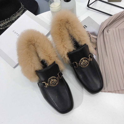 Öko bőrből készült női mokaszin pehely és vastag sarokkal, fekete színben