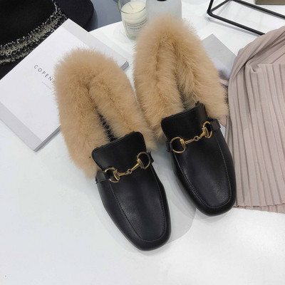 Öko bőrből készült női mokaszin pehely és vastag sarokkal, fekete színben