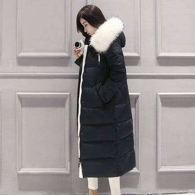 Дълго дамско зимно яке с качулка и пух в няколко цвята